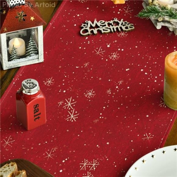 Snowman Christmas Table Runner, Holiday Kitchen Dining Table Decoration - Picture 3 of 6
